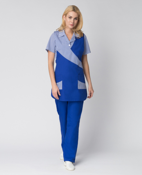 Костюм женский Натали (тк.Смесовая,120), васильковый/полоска