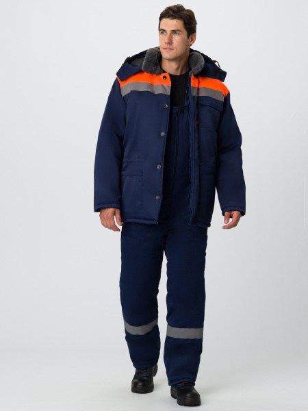 Костюм зимний на пуговицах Квайл-2 СОП (тк.Смесовая,210) п/к, т.синий/оранжевый