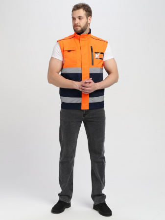 Куртка-трансформер сигнальная ProfLineSpecialist (тк.Смесовая МВО,240), оранжевый/т.синий