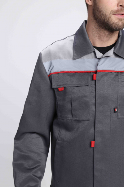 Костюм Флофт-1 СОП У. (тк.Смесовая,210) брюки, т.серый/серый/красный