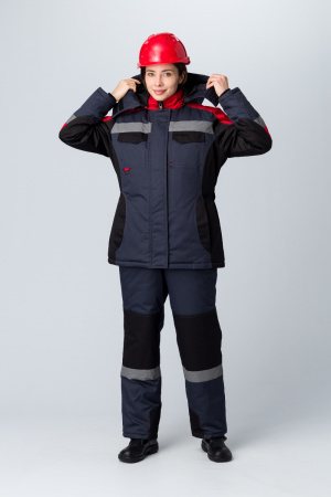 Костюм зимний женский Вектрон-2 СОП У. (тк.Смесовая,240) п/к, черный/красный/серый