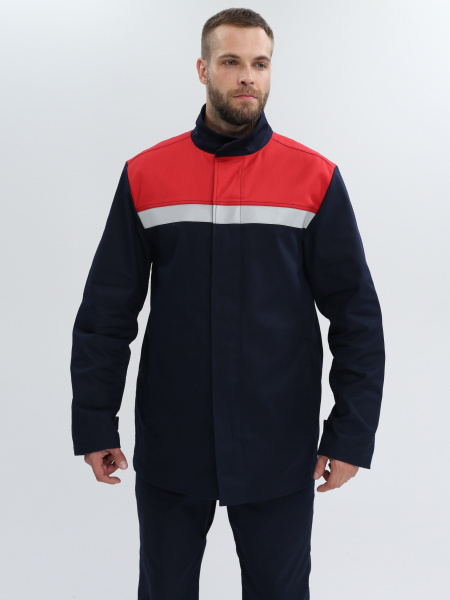 Костюм сварщика Велдсвар-СОП 1 кл.защиты (тк.Хлопок-ОП,350) брюки, т.синий/красный