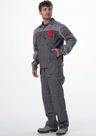 Костюм Драга-1 (тк.Смесовая,240) брюки, т.серый/св.серый/красный