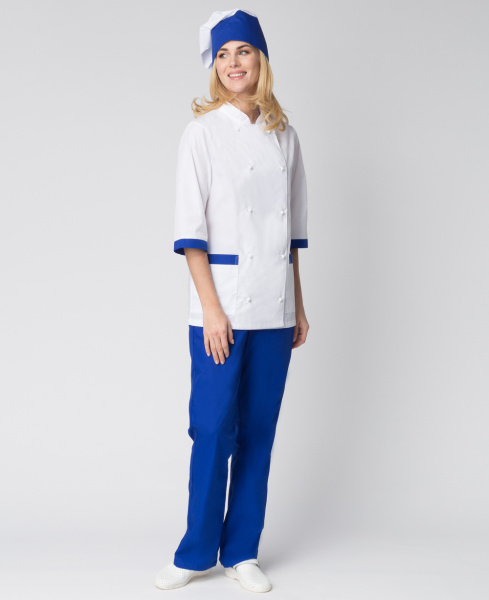 Костюм женский повара Гастроном (тк.ТиСи), белый/васильковый