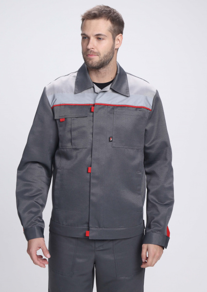 Костюм Флофт-1 СОП У. (тк.Смесовая,210) брюки, т.серый/серый/красный