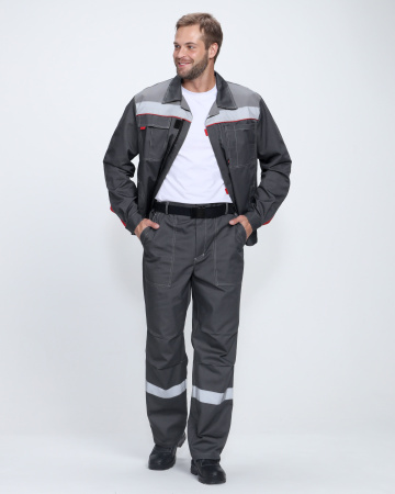 Костюм Флофт-1 Премиум СОП (тк.Смесовая,240) брюки, т.серый/серый/красный