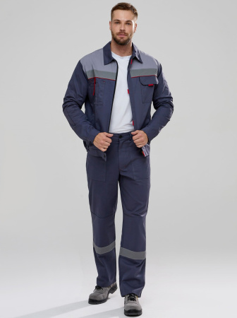 Костюм Флофт-1 СОП (тк.Саржа,250) брюки, т.серый/св.серый/красный