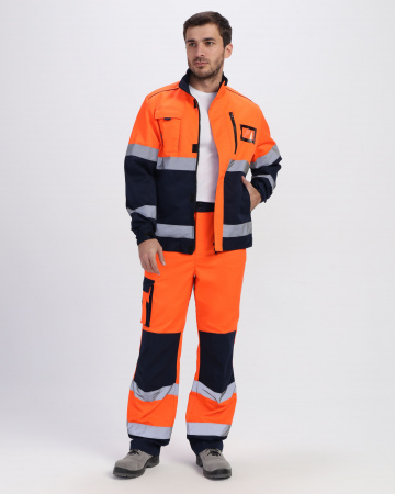 Костюм сигнальный ProfLineSpecialist-1 (тк.Смесовая МВО,240) брюки, оранжевый/т.синий