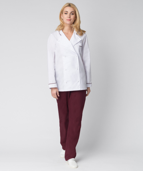 Костюм женский повара Гурман (тк.ТиСи), белый/бордовый