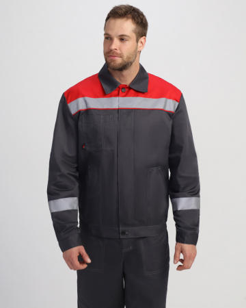 Костюм Лигор-1 Премиум СОП (тк.Смесовая,240) брюки, т.серый/красный