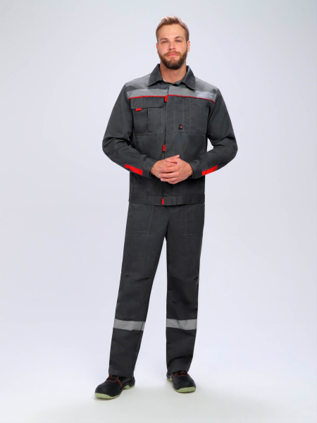 Костюм Флофт-2 Премиум СОП (тк.Смесовая,240) п/к, т.серый/серый/красный