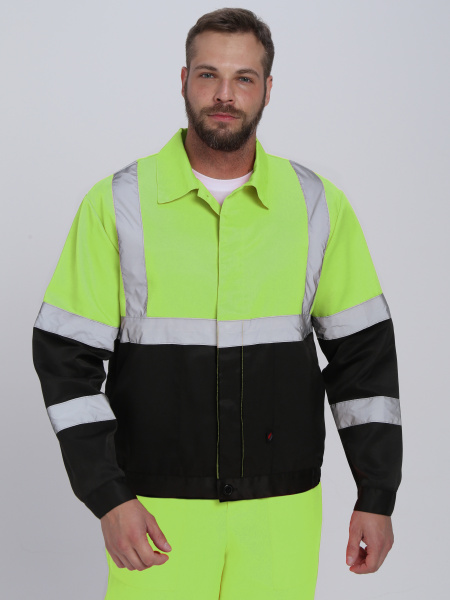 Костюм сигнальный с укороченной курткой (тк.Смесовая,210) п/к, желтый/черный