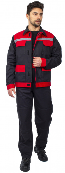 Костюм Кос_007 (тк.Саржа,250) п/к, т.серый/красный