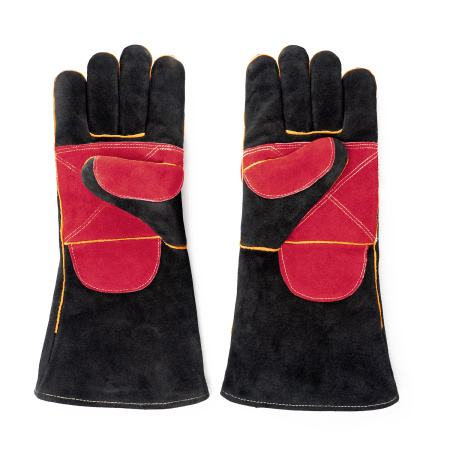 Перчатки (краги) спилковые усиленные термозащитные ProfLineLeader, черный/красный