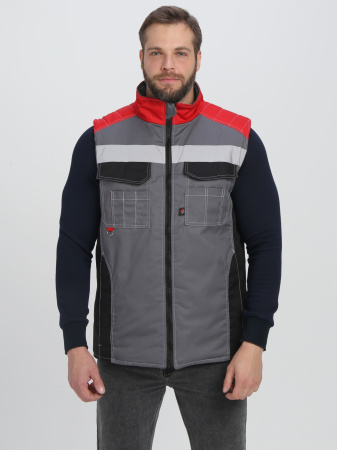 Жилет утепленный Вектрон СОП (тк.Смесовая,240), серый/черный/красный
