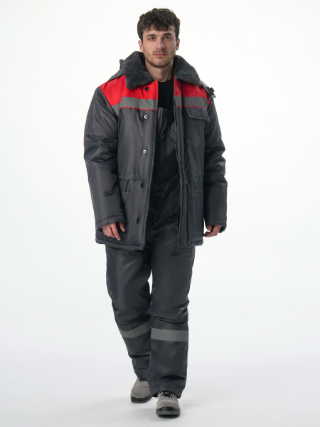 Костюм зимний на пуговицах Квайл-1 СОП (тк.Оксфорд,90) брюки, т.серый/красный