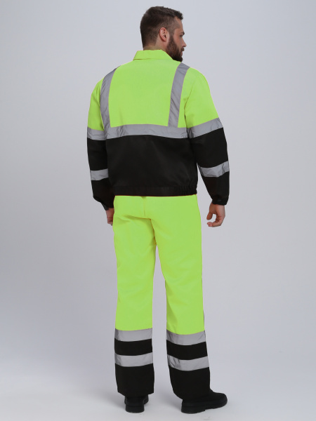 Костюм сигнальный с укороченной курткой (тк.Смесовая,210) п/к, желтый/черный