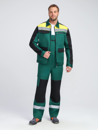 Костюм ProfLineBase-2 (тк.Твил,210) п/к, зеленый/черный/желтый