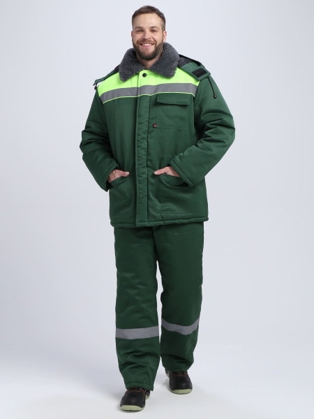 Костюм зимний на пуговицах Квайл-1 СОП (тк.Смесовая,210) брюки, т.зеленый/лимонный