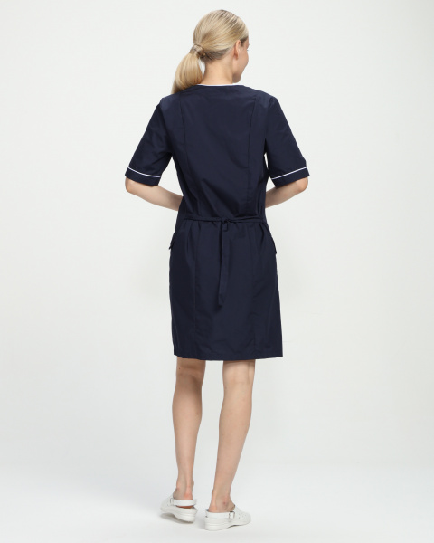 Халат женский Элла (тк.Смесовая,120), т.синий/белый