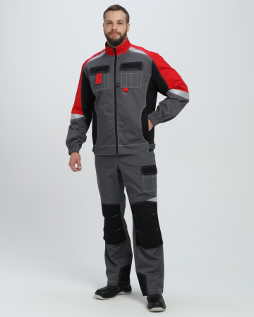 Костюм Вектрон-1 (тк.Смесовая МВО,240) брюки, серый/черный/красный