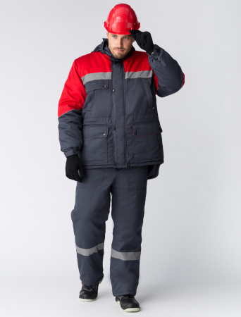 Костюм зимний Баррик-2 СОП (тк.Балтекс,210) п/к, т.серый/красный