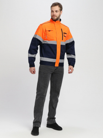 Куртка-трансформер сигнальная ProfLineSpecialist (тк.Смесовая МВО,240), оранжевый/т.синий