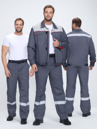 Костюм Флофт-1 Премиум СОП (тк.Смесовая,240) брюки, т.серый/серый/красный