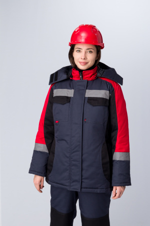 Костюм зимний женский Вектрон-2 СОП У. (тк.Смесовая,240) п/к, черный/красный/серый