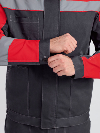 Костюм Бриготек-1 СОП (тк.Смесовая,260) брюки, т.серый/красный