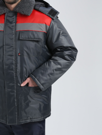 Куртка зимняя Квайл СОП (тк.Оксфорд), т.серый/красный