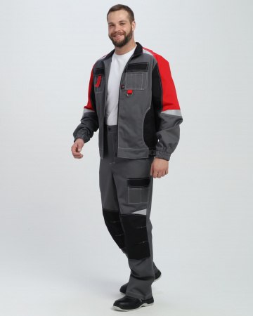Костюм Вектрон-1 (тк.Смесовая МВО,240) брюки, серый/черный/красный