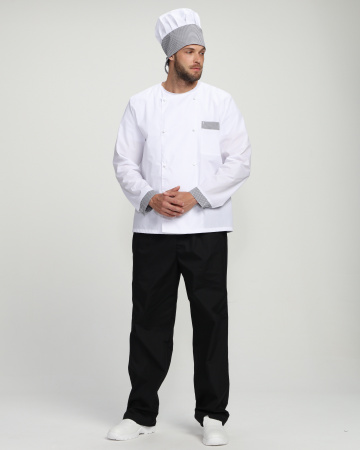 Костюм повара Шефирон (тк.Смесовая,120), белый/черный/принт-клетка