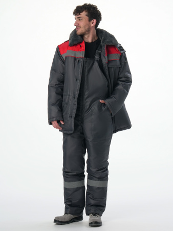 Костюм зимний на пуговицах Квайл-1 СОП (тк.Оксфорд,90) брюки, т.серый/красный