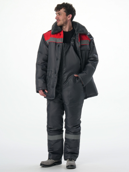 Костюм зимний на пуговицах Квайл-1 СОП (тк.Оксфорд,90) брюки, т.серый/красный