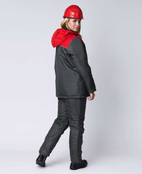 Куртка зимняя женская Сакрин (тк.Дюспо,80), т.серый/красный