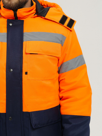 Костюм зимний сигнальный Яркон-2 СОП (тк.Смесовая,210) п/к, оранжевый/т.синий